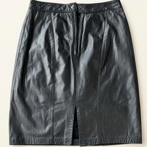 VTG Toffs Black Genuine Leather Pencil Skirt - High Waist 90s Minimalist